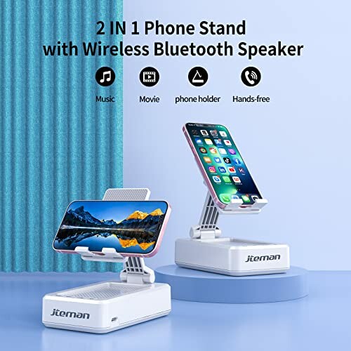JTEMAN Portable Phone Stand with Speaker