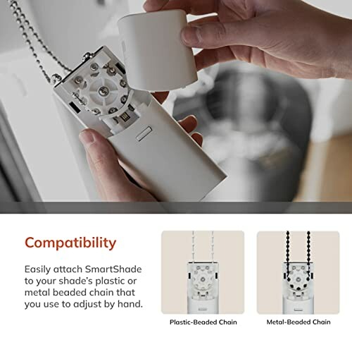 SmartShade compatibility with plastic and metal-beaded chains.